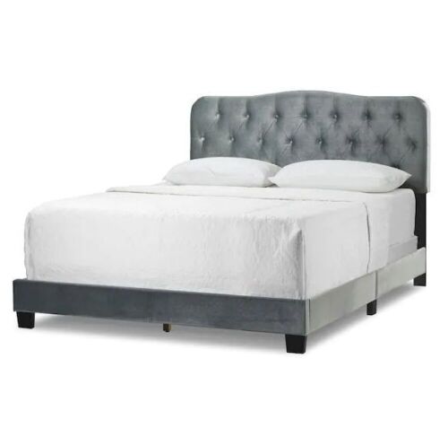 Glamour Home Artan Silver Grey Velvet Queen Bed with Button Tufting - Lot 94
