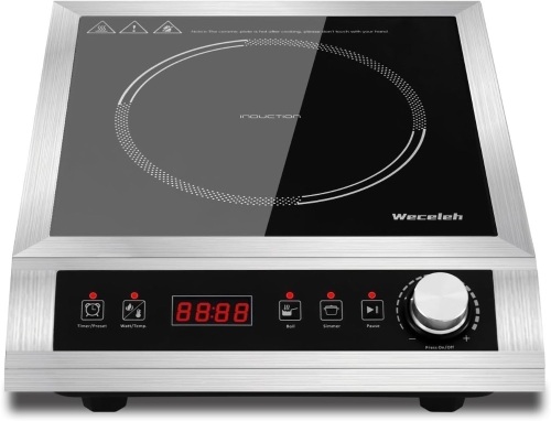 Weceleh Commercial Induction Cooktop, 24 Hours Preset Professional Induction Cooktop, Durable Countertop Burner with 10 Temp Levels, Sensor Touch & Knob - Lot 2319