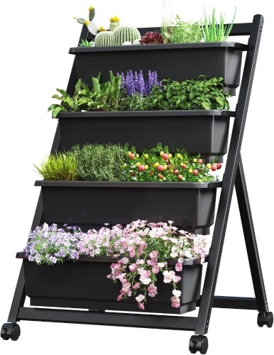FLEXIMOUNTS Vertical Raised Garden Bed w/Wheels,4 Tiers Freestanding Elevated Garden Planters with Lockable Caster Wheels and 4 Drainage Boxes, fit to Grow - Lot 2331