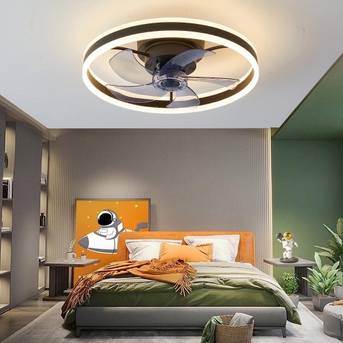 monard Low Profile Ceiling Fans with Lights, 19.7" Black Flush Mount Ceiling Fan, Dimmable Modern Smart Ceiling Fans with Remote/APP Control, Reversible - Lot 2264