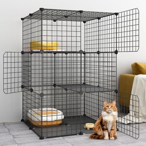 Eiiel 3-Tier Cat Cage Enclosures Indoor DIY Cat Playpen Detachable Metal Wire Kennels 2Lx2Wx3H Crate Large Exercise Place Ideal for 1-2 Cats, Black - Lot 2269