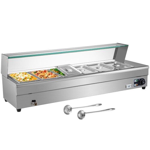 VEVOR 110V 1500W Electric Countertop Food Warmer 42 Quart with Tempered Glass Shield, 6 Pan x 1/3 GN, 6-Inch Deep, - Lot 92
