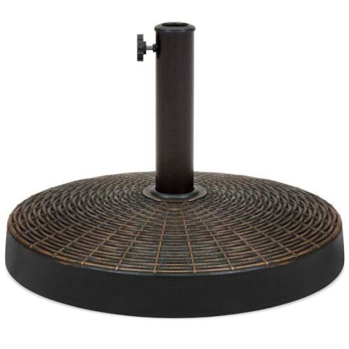 55lb Round Wicker Style Patio Umbrella Stand w/ Blackened Bronze Finish  - Lot 204