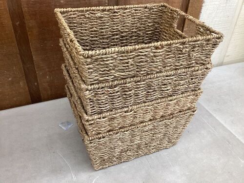Set of 4 Seagrass Storage Tote Baskets, Laundry Organizer w/ Insert Handles  - Lot 242