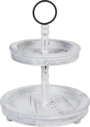 Rorain 2 Tier Farmhouse Serving Tray, Distressed White  - Lot 257