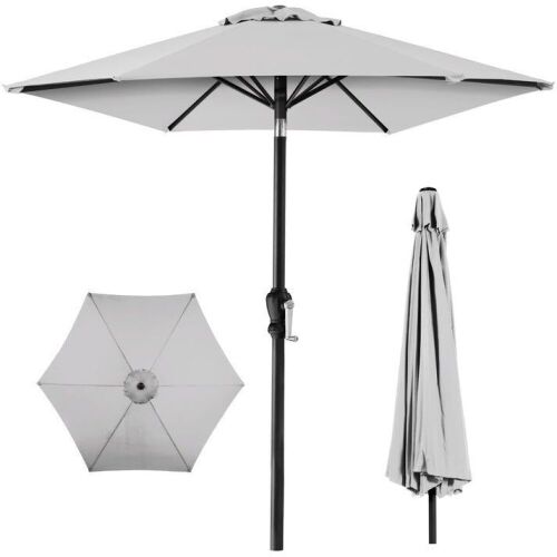 Outdoor Steel Market Patio Umbrella Decoration w/ Tilt, Crank Lift - 10ft  - Lot 386