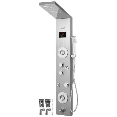 VEVOR 6 in 1 LED Rainfall and Mist Head Rain Massage Stainless Steel Shower Fixtures with Adjustable Body Jets - Lot 428