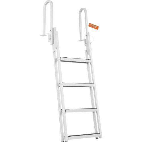 VEVOR Aluminum Dock Ladder Flip Up 4 Steps, 350lbs Load Capacity, 4" Wide Step & Nonslip Rubber Mat - Lot 432