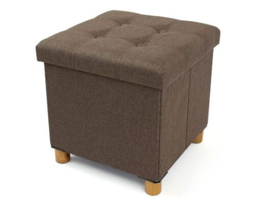 Humble Crew Brown Collapsible Cube Storage Ottoman Foot Stool with Tray - Lot 656