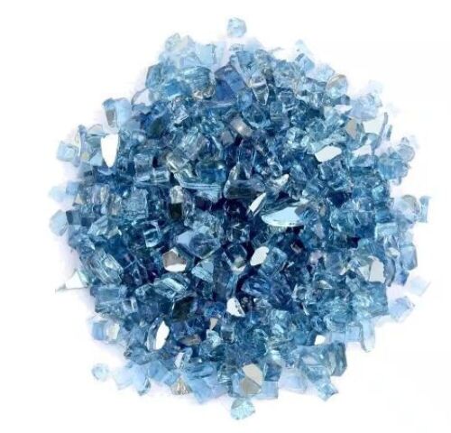 Blue Reflective Fire Pit Fire Glass in Sky Blue  - Lot 677