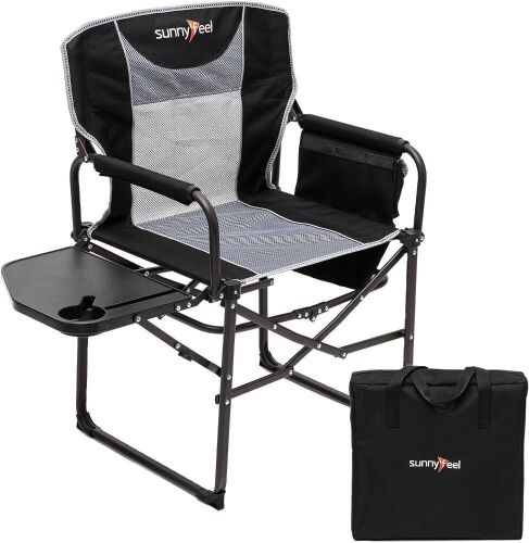 Sunnyfeel Folding Directors Chair with Side Table, Set of 2  - Lot 585
