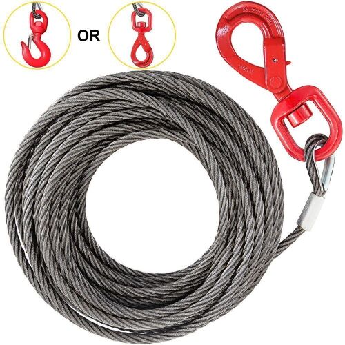 VEVOR Galvanized Steel Winch Cable with Hook, 3/8" x 75', 8800 Lbs Breaking Strength - Lot 550