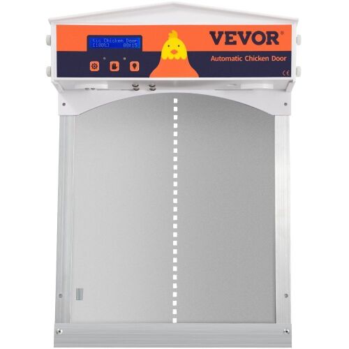 VEVOR Auto Close Gear Lifter Galvanized Poultry Gate with Evening and Morning Delayed Opening Timer & Light Sensor, Battery Powered LCD Screen - Lot 141