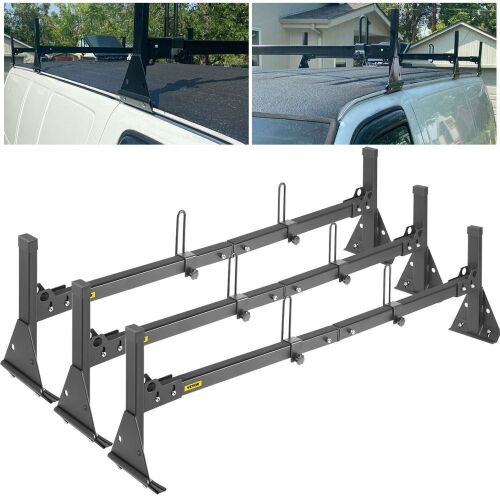 VEVOR Van Ladder Roof Racks, 3 Bars, Compatible with Chevy Express Fullsize Van 1996-Up, Black - Lot 640
