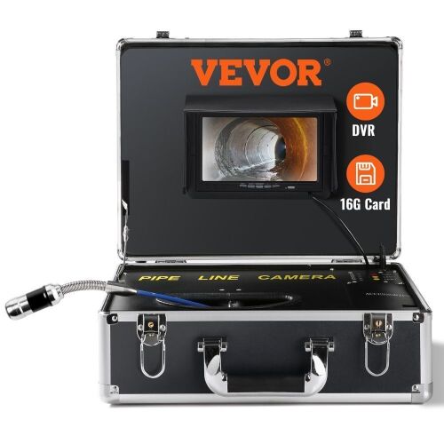 VEVOR 131 ft, 7" Screen Pipeline Inspection Camera with DVR Function, Waterproof IP68 Camera, 12pcs Adjustable LED, with a 16 GB SD Card  - Lot 76