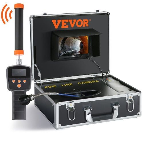 VEVOR 131 ft, 7" Pipeline Inspection Camera with DVR Function, IP68 Camera with 12 Adjustable LEDs, A 16 GB SD Card, 512Hz Locator - Lot 78