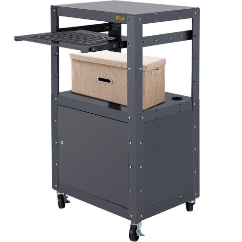 VEVOR 27-41" Height Adjustable Steel Media Cart with Keyboard Tray and Locking Cabinet, 24" x 18" Length - Lot 624