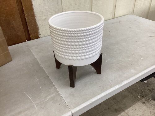 Ceramic Planter with Wood Stand  - Lot 293