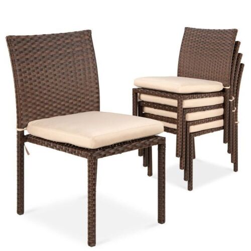 Set of 4 Stackable Outdoor Patio Wicker Chairs w/ Cushions, UV-Resistance  - Lot 183