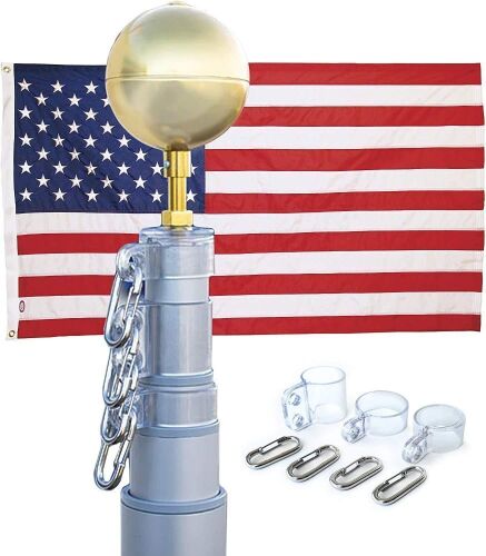 Concord American Flagpole Telescoping Flag Pole Kit, Anodized Clear, 20 feet - Lot 582