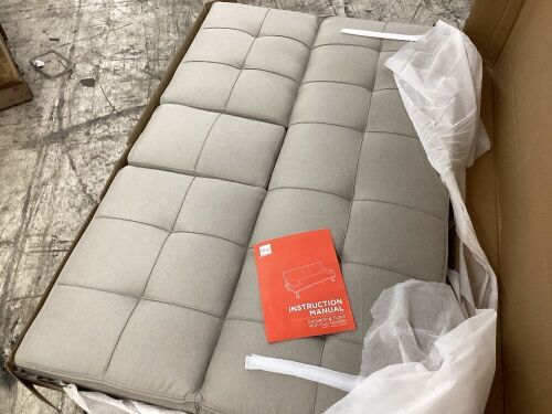 Linen Upholstered Convertible Sofa Bed Futon w/ 2 Cupholders  - Lot 193