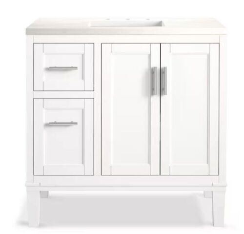 KOHLER Chesil 36 in. W x 18.87 in. D x 36.14 in. H Bathroom Vanity in White with Bianco Bella Top - Lot 15
