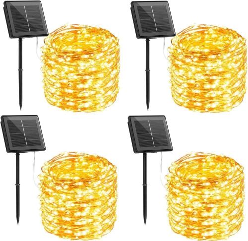Lot of (4) Outdoor Solar String Fairy Lights, Warm White, 66' 200 LED - Lot 905