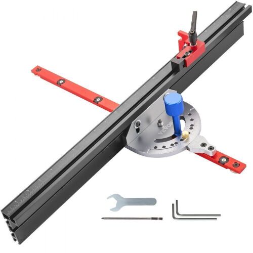 VEVOR 24" Aluminum Table Saw Miter Gauge w/ 60 Degree Angled Ends for Max Stock Support and a Repetitive Cut Flip Stop, Laser Marking Scale - Lot 483