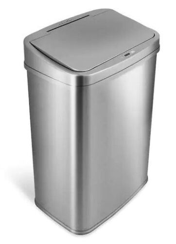 NINESTARS 13 Gal. Silver Stainless Steel Rectangular Shape Motion Sensor Trash Can - Lot 509