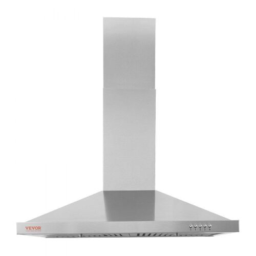 VEVOR 30" Ductless Chimney-Style Kitchen Stove Vent, Stainless Steel Permanent Filter with 3-Speed Exhaust Fan, 2 Baffle Filters, LED Lights, Push Button, Silver - Lot 528