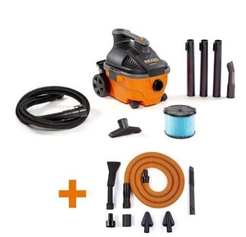 RIDGID 4 Gallon 5.0 Peak HP Portable Wet/Dry Shop Vacuum with Fine Dust Filter, Hose, Accessories and Premium Car Cleaning Kit - Lot 497