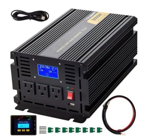 VEVOR Car Power Converter 2000-Watt Modified Sine Wave Inverter DC 12-Volt to AC 120-Volt with LCD Display Remote Controller - Lot 747