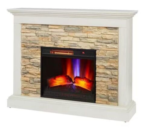 Whittington 50 in. Freestanding Electric Fireplace in Tan with Tan Faux Stone - Lot 23