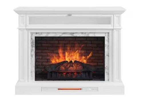 Keighley 52 in. Freestanding Faux Marble Surround Electric Fireplace TV Stand in White - Lot 25