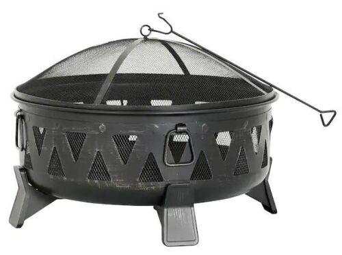 HeatMaxx 29.9 in. Outdoor Wood Burning Fire Pit Round Deep Bowl Fire Pit with Spark Screen Cover and Poker - Lot 36