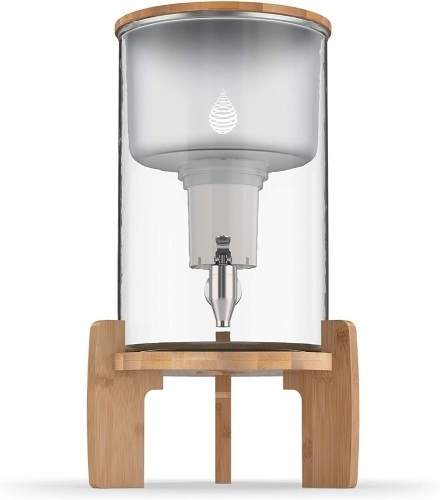 pH Recharge Glass Alkaline Water Filter Dispenser - Countertop Water Filter System - Alkaline Water Purifier Pitcher for Home and Office - High pH Pure Drinking Water Filtration - 8.5L/2.25 Gal - Lot 2183