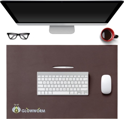 Glowworm Mouse Pad Small Desk Mat 23.6in*15.7in Dark Brown Waterproof Smooth Leather Desk Blotter Mat with Stitched Edges Office Supplies Keyboard Pad Desk Decor with Non-Slip Base - Lot 2227