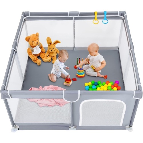 Baby Playpen for Toddler, Large Baby Playard, Indoor & Outdoor Kids Activity Center with Anti-Slip Base, Sturdy Safety Play Yard with Soft Breathable Mesh, Playpen for Babies - Lot 2197