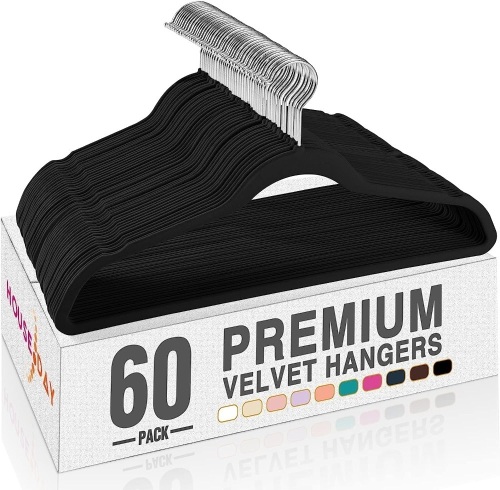 HOUSE DAY Black Velvet Hangers 60 Pack , Premium Clothes Non-Slip Felt Hangers , Sturdy Heavy Duty Coat Durable Suit for Space Saving , No Hanger Marks 360 Rotating - Lot 2239