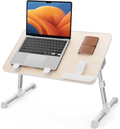 SAIJI Laptop Bed Tray Table, Adjustable Home Office Standing Desk Portable Lightweight Foldable Lap Desk for Sofa Couch Floor Working Studying Reading Writing Eating,Fit Up to 17" Laptop(Large,Teak) - Lot 2241