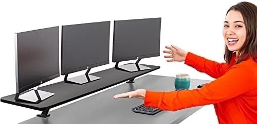 Stand Steady 55 Inch Clamp On Desk Shelf | Large Monitor Riser Supports 3 Screens for Extra Storage | Ergonomic Monitor Stand Securely Attaches to Surface with Clamp Base - No Screws (55 in/Black) - Lot 2364