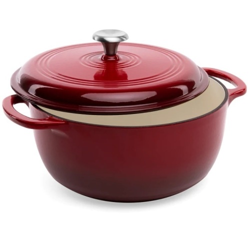 6qt Non-Stick Enamel Cast-Iron Dutch Oven Kitchen Cookware w/ Side Handles - Lot 2493