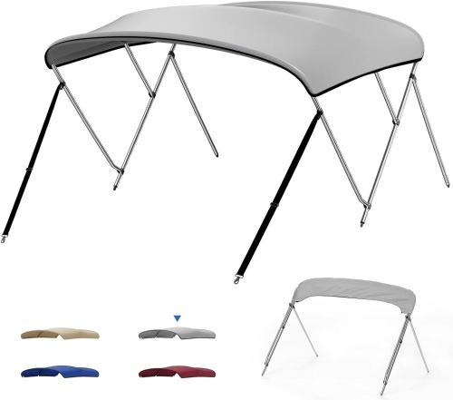 KEMIMOTO Bimini Top for Boat, 3 Bow Bimini Tops Cover 600D Marine Grade Canvas Boat Canopy Sun Shade with 6ft Length 60in - 84in Width 46in Height - Lot 2440