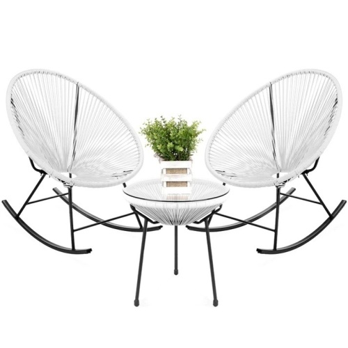 3-Piece Patio Woven Rope Acapulco Rocking Chair Bistro Set  - Lot 2442