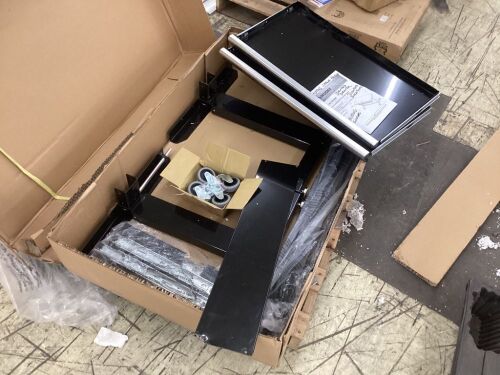 Husky 46 in. Adjustable Height Work Table with 2-Drawers - Missing Crank Handle, No Hardware, Dented Drawer, Damaged Back Panel - Lot 101