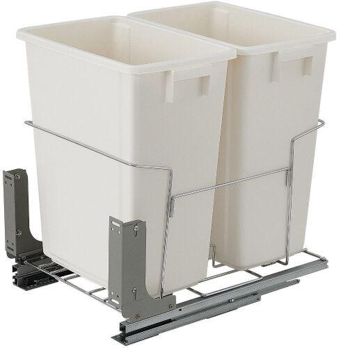VEVOR 37Qt Double Bins, Under Mount Kitchen Waste Container with Soft-Close Slides, 44 lbs Load Capacity & Door-Mounted Brackets - Lot 129