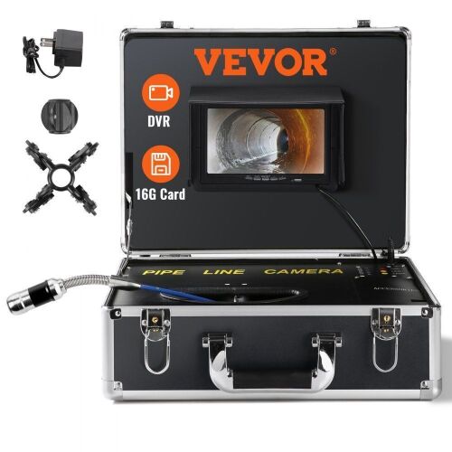 VEVOR 131 ft, 7" Screen Pipeline Inspection Camera with DVR Function, Waterproof IP68 Camera, 12pcs Adjustable LED, 16 GB SD Card  - Lot 130