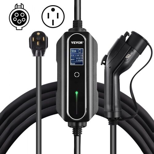 VEVOR Level 2, 32 Amp 110-240V, Portable Electric Vehicle Charger with 25 ft J1772 Charging Cable NEMA 14-50 Plug - Lot 144