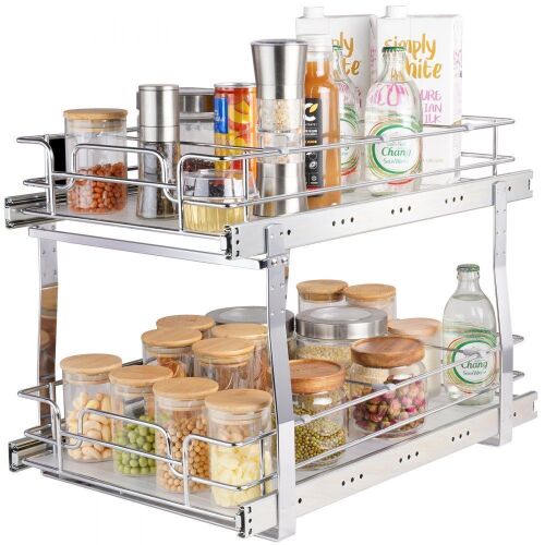 VEVOR 2 Tier 13"W x 21"D Pull Out Cabinet Organizer, Chrome-Plated Steel  - Lot 154