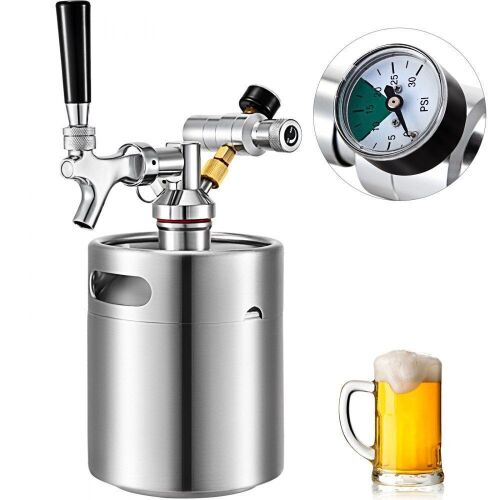 VEVOR 68 Oz Mini Keg Growler w/Tap Faucet, Co2 Pressure Regulator - Lot 156